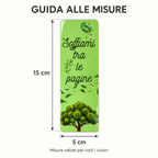 Guida alle misure del segnalibro verde: 15 cm di altezza e 5 cm di larghezza