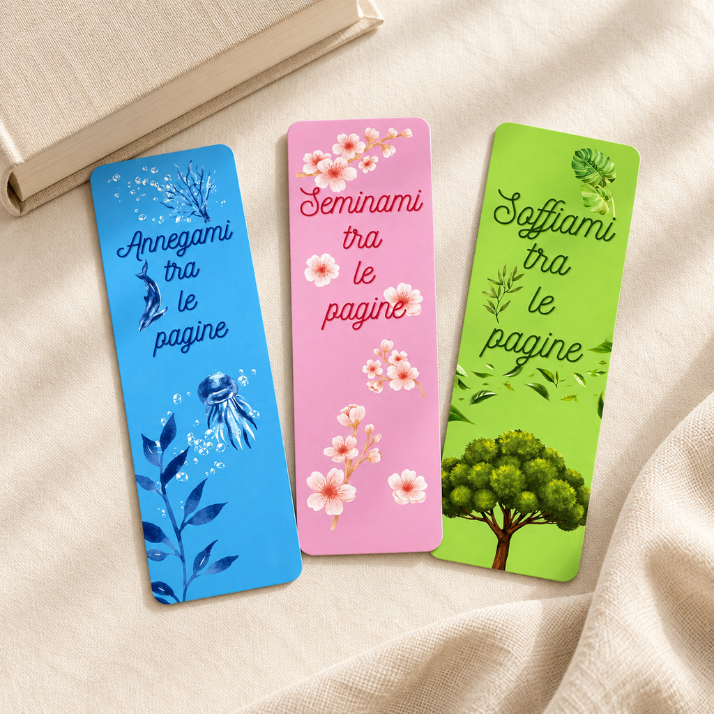 Set di tre segnalibri Il nostro piccolo segreto: azzurro, rosa e verde