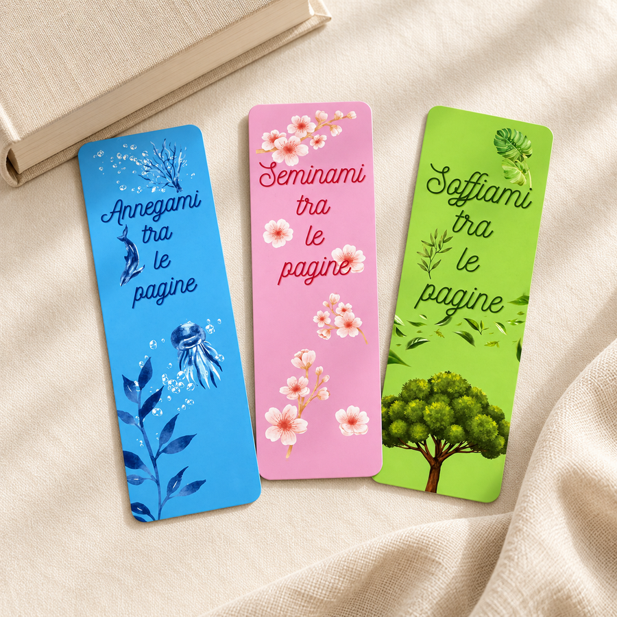 Set di tre segnalibri Il nostro piccolo segreto: azzurro, rosa e verde
